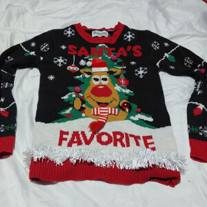 Girls No Boundaries Christmas Sweater S Black Red "Santa's Favorite"